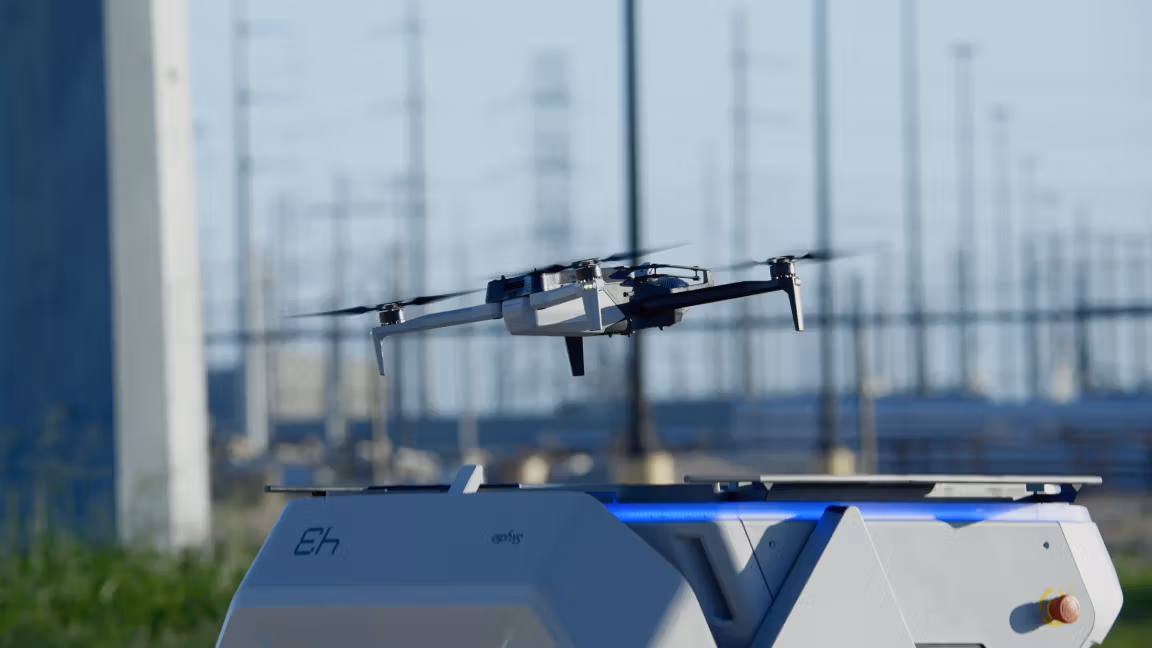Remotely operated drone inspecting power lines