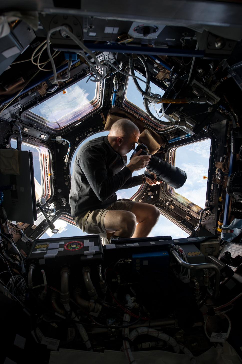 Astronaut’s view through a space station window